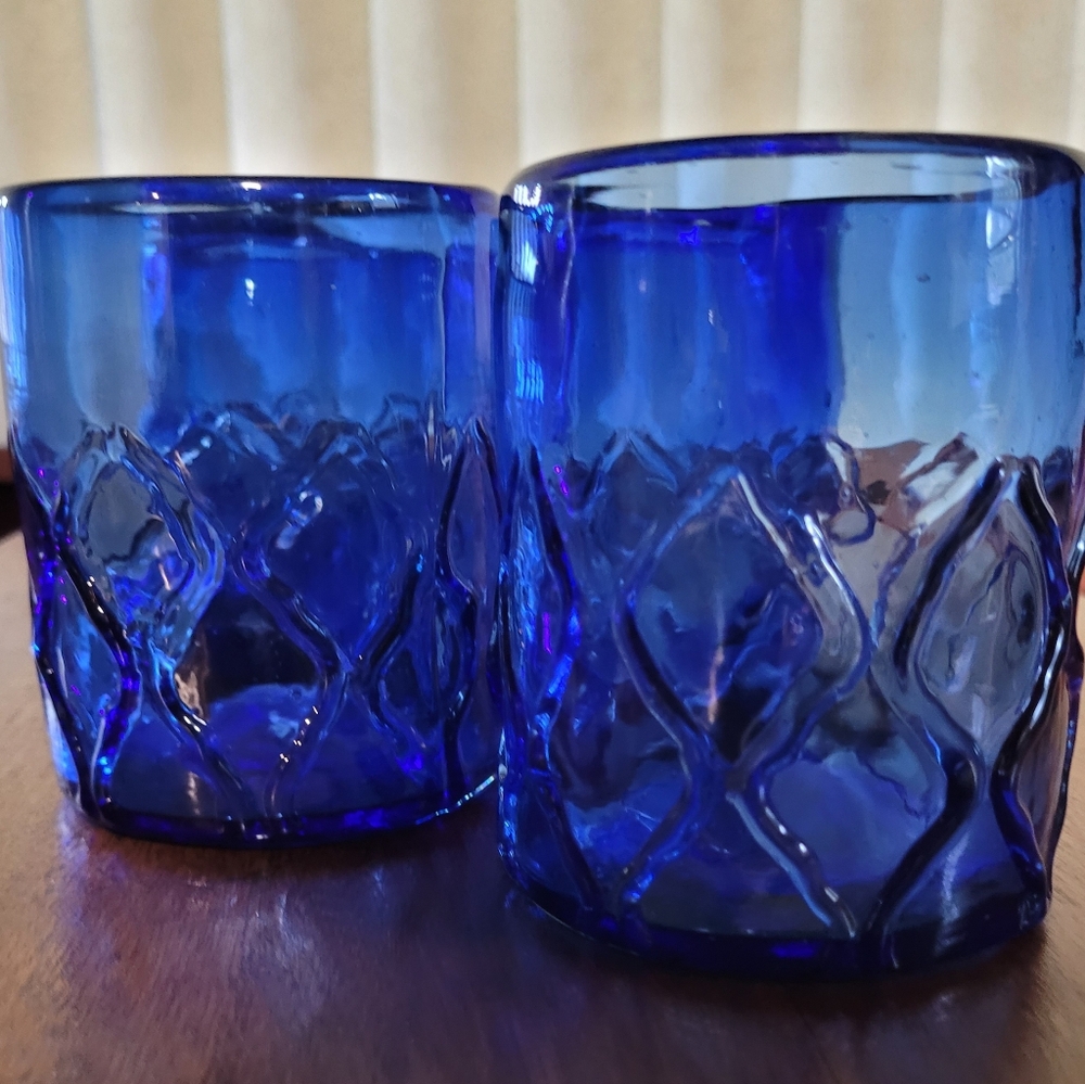 Set Of 4 Blue 12 Oz Glass Tumblers (112) - Picture 1 of 5